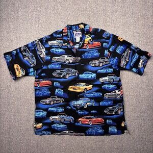 Reyn Spooner Sports Eddy Y GM Corvette History Hawaiian Shirt Mens Size XL